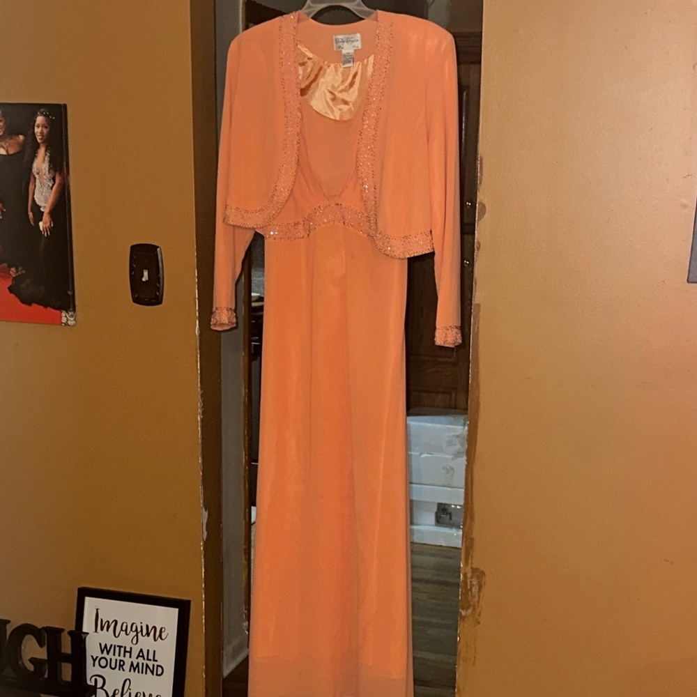 Orange Maxi Gown with 3/4 Sleeves for Wedding Guest